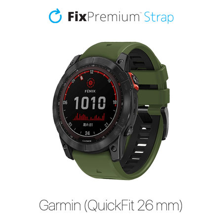 FixPremium - Dvobarvni silikonski pašček za Garmin (QuickFit 26mm), temno zelen