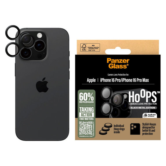 Zaščita objektiva Hoops za iPhone 16 Pro Max/16 Pro, Črna, PanzerGlass
