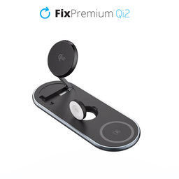 FixPremium - Stojalo za polnjenje z Qi2 za iPhone, Apple Watch i AirPods, črna