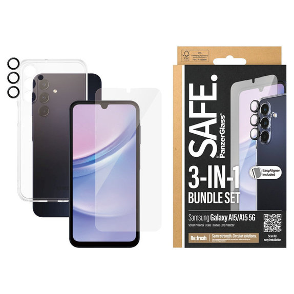 Bundle zaščita objektiva kamere + UWF kaljeno steklo + TPU ovitek za Samsung A15 5G, SAFE