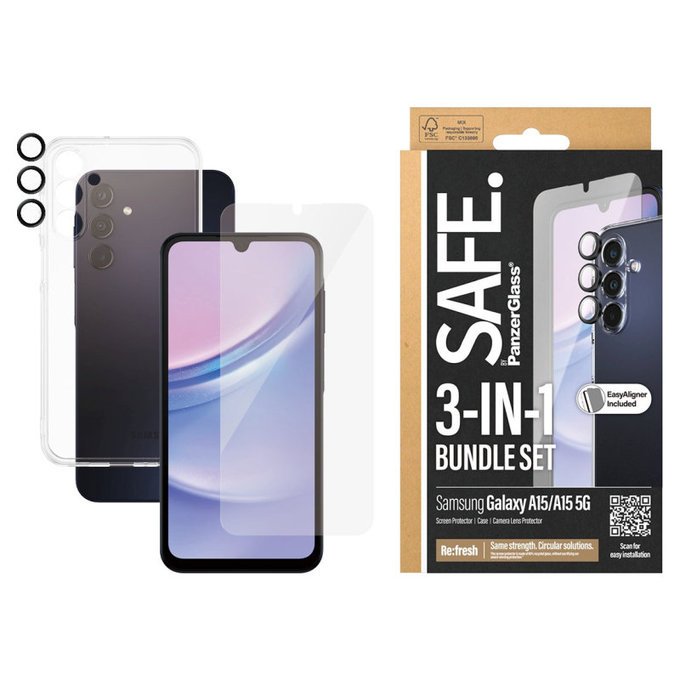Bundle zaščita objektiva kamere + UWF kaljeno steklo + TPU ovitek za Samsung A15 5G, SAFE