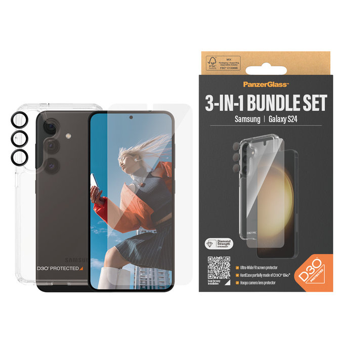 Bundle Hoops + Kaljeno steklo UWF + Hard Case D3O za Samsung Galaxy S24, PanzerGlass