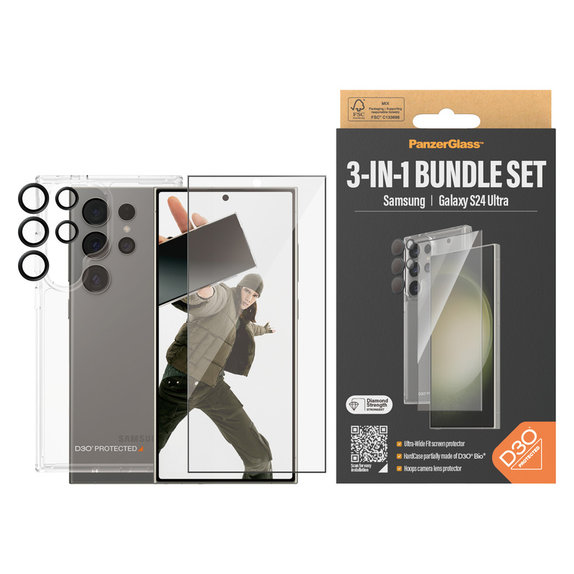 Bundle Hoops + Kaljeno steklo UWF + Hard Case D3O za Samsung Galaxy S24 Ultra, PanzerGlass