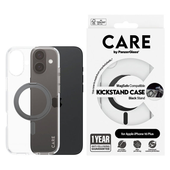 Ovitek Kickstand z MagSafe za iPhone 16 Plus, Črna, CARE
