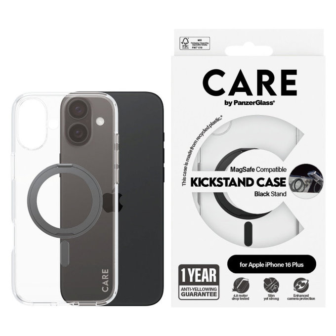 Ovitek Kickstand z MagSafe za iPhone 16 Plus, Črna, CARE