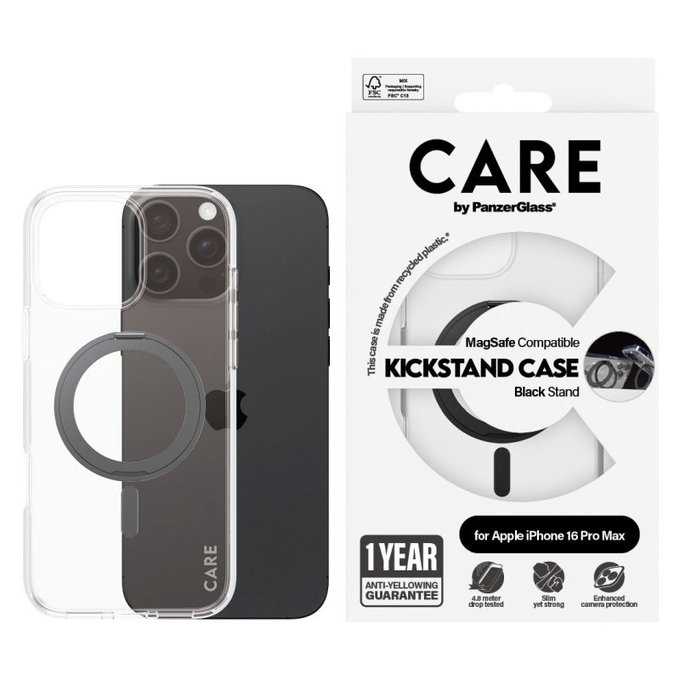 Ovitek Kickstand z MagSafe za iPhone 16 Pro Max, Črna, CARE