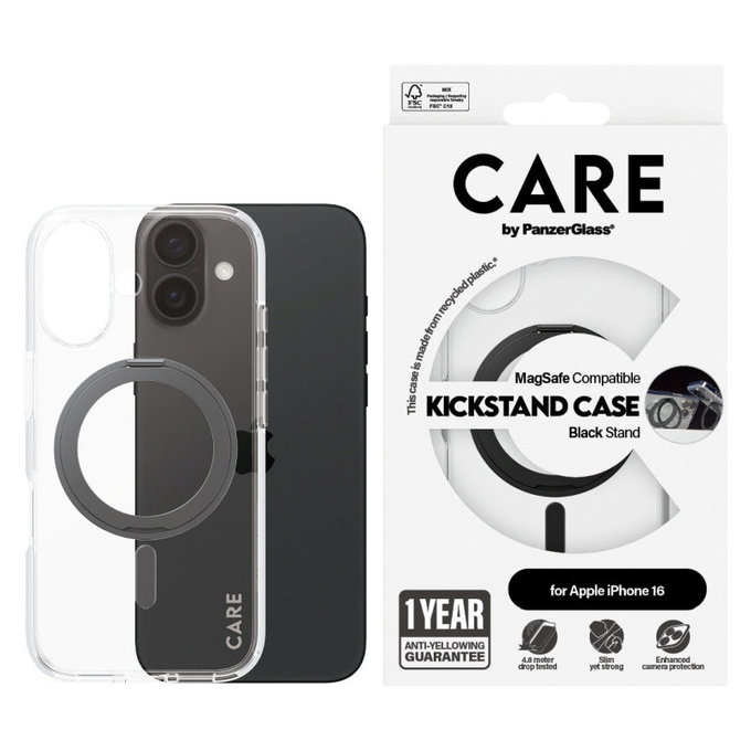 Ovitek Kickstand z MagSafe za iPhone 16, Črna, CARE