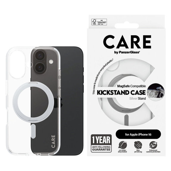 Ovitek Kickstand z MagSafe za iPhone 16, Srebrna, CARE