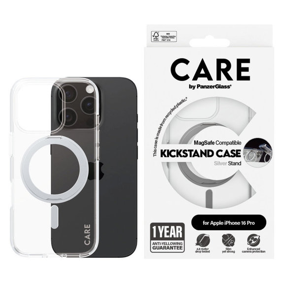 Ovitek Kickstand z MagSafe za iPhone 16 Pro, Srebrna, CARE