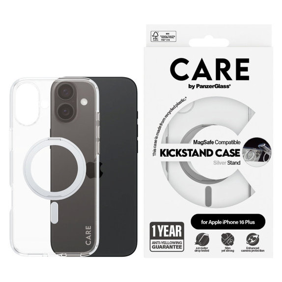 Ovitek Kickstand z MagSafe za iPhone 16 Plus, Srebrna, CARE