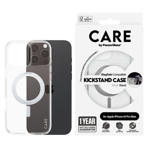 Ovitek Kickstand z MagSafe za iPhone 16 Pro Max, Srebrna, CARE