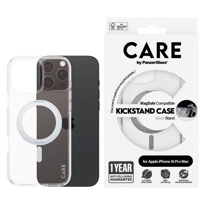 Ovitek Kickstand z MagSafe za iPhone 16 Pro Max, Srebrna, CARE