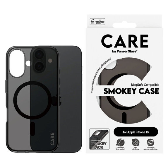 Ovitek Smokey z MagSafe za iPhone 16, Črna, CARE
