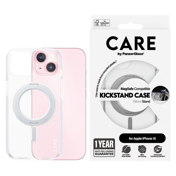Ovitek Kickstand z MagSAFE by PanzerGlass za iPhone 15, Srebrna, PanzerGlass