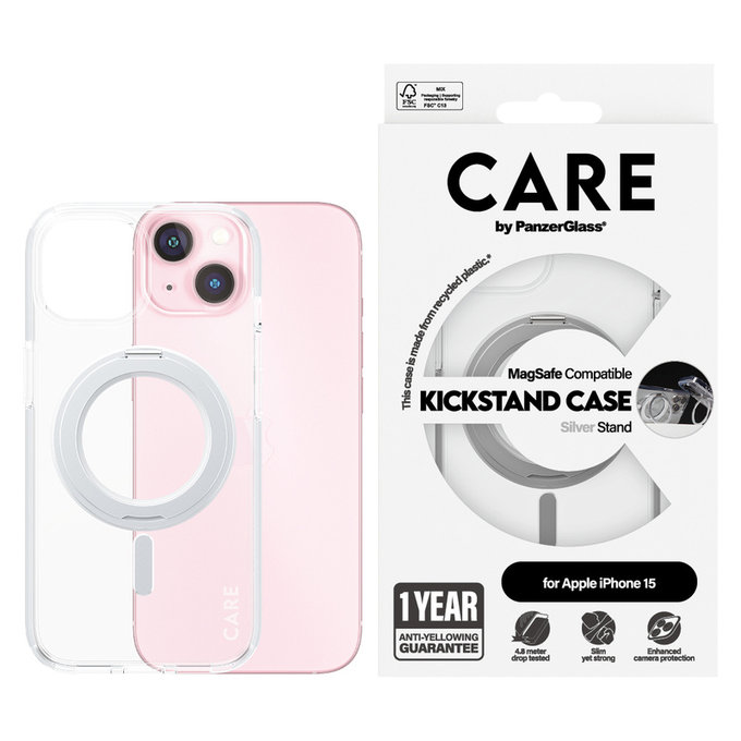 Ovitek Kickstand z MagSAFE by PanzerGlass za iPhone 15, Srebrna, PanzerGlass