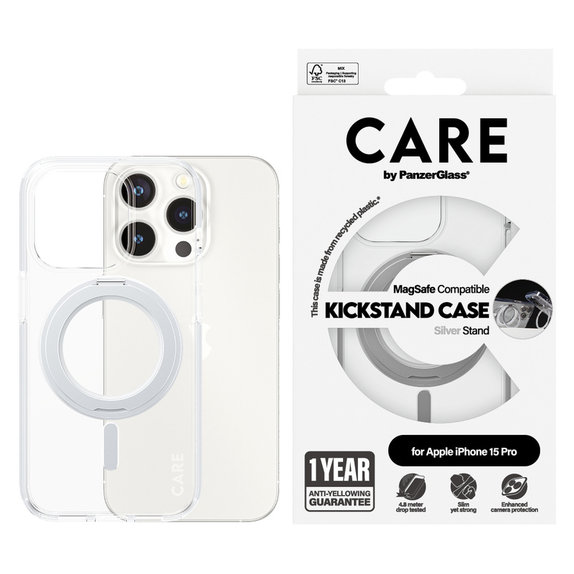 Ovitek Kickstand z MagSAFE by PanzerGlass za iPhone 15 Pro, Srebrna, PanzerGlass