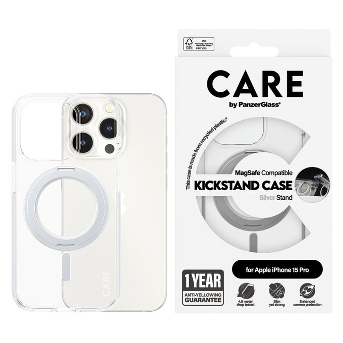 Ovitek Kickstand z MagSAFE by PanzerGlass za iPhone 15 Pro, Srebrna, PanzerGlass