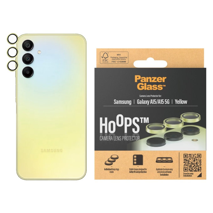 Zaščita objektiva kamere Hoops za Samsung A15/A15 5G, Rumena, PanzerGlass