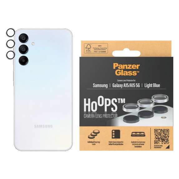 Zaščita objektiva kamere Hoops za Samsung A15/A15 5G, Svetlo modra, PanzerGlass