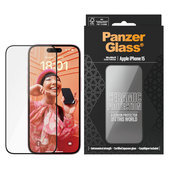 Kaljeno steklo UWF Ceramic z aplikatorjem za iPhone 15, Črna, PanzerGlass
