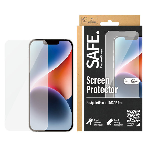 Kaljeno steklo Case Friendly za iPhone 16e/14/13 Pro/13, Črna, SAFE