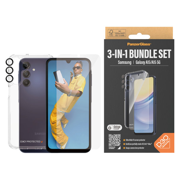 Bundle Hoops + Kaljeno steklo UWF + Hard Case D3O za Samsung Galaxy A15/A15 5G, PanzerGlass