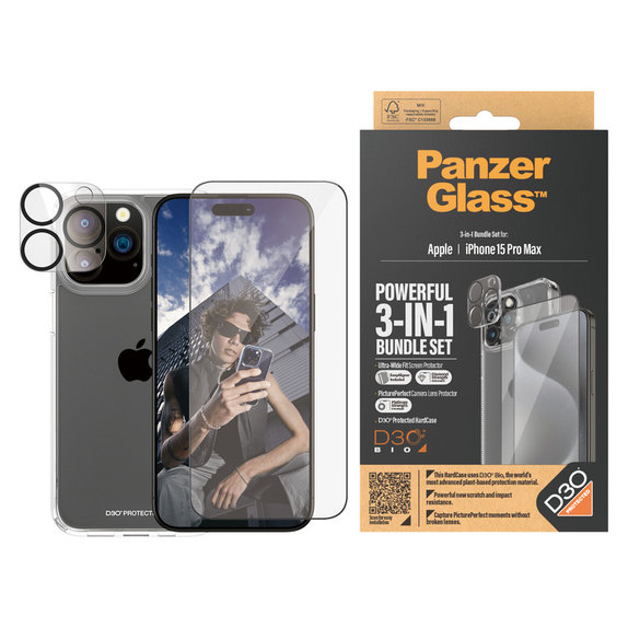Bundle PicturePerfect + Kaljeno steklo UWF + Hard Case D3O za iPhone 15 Pro Max, PanzerGlass