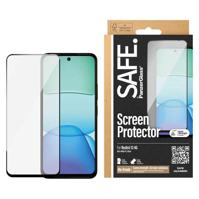 Kaljeno steklo UWF za Xiaomi Redmi 13 4G, Čierne, SAFE by PanzerGlass