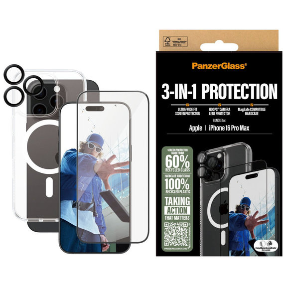 Bundle Hoops + Kaljeno steklo UWF + Hard Case za iPhone 16 Pro Max, PanzerGlass