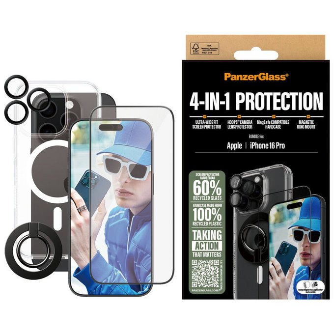 Bundle Hoops + Kaljeno steklo UWF + Hard Case + Magnetic Ring Mount za iPhone 16 Pro, PanzerGlass