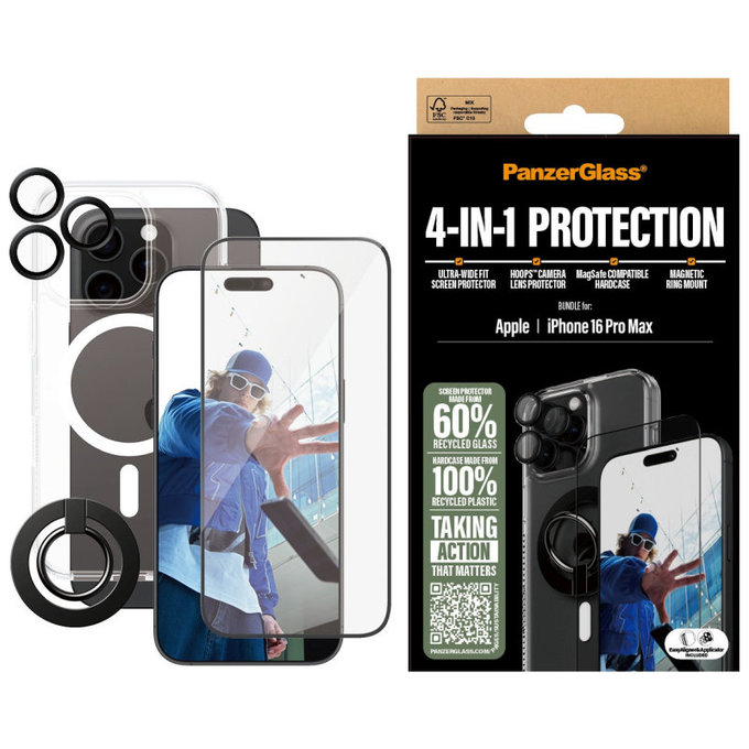 Bundle Hoops + Kaljeno steklo UWF + Hard Case + Magnetic Ring Mount za iPhone 16 Pro Max, PanzerGlass