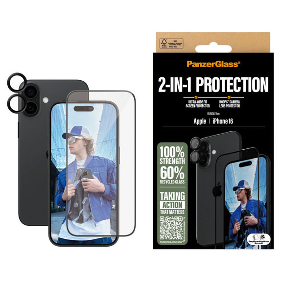 Bundle Hoops + UWF kaljeno steklo za iPhone 16, PanzerGlass