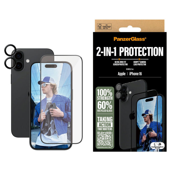 Bundle Hoops + UWF kaljeno steklo za iPhone 16, PanzerGlass