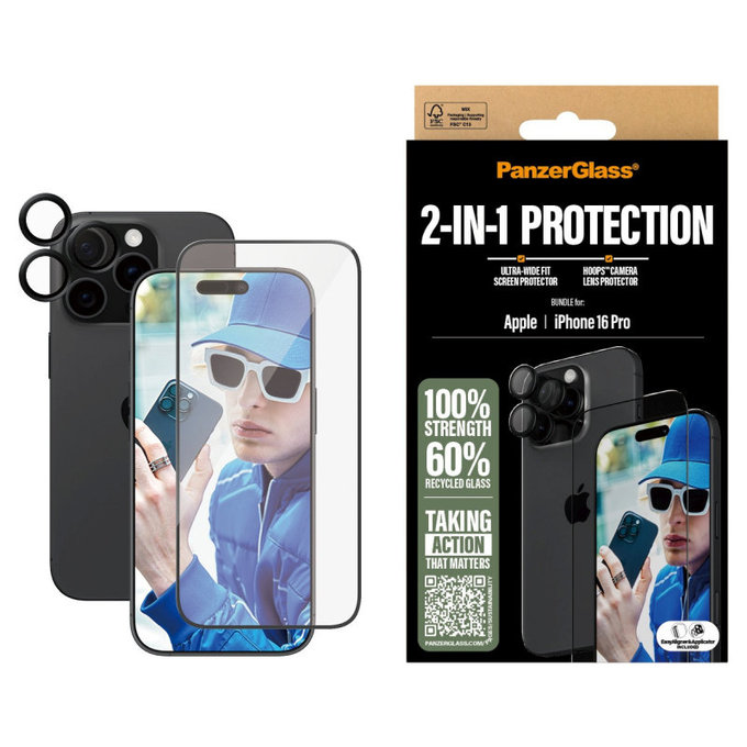Bundle Hoops + UWF kaljeno steklo za iPhone 16 Pro, PanzerGlass