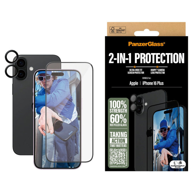 Bundle Hoops + UWF kaljeno steklo za iPhone 16 Plus, PanzerGlass