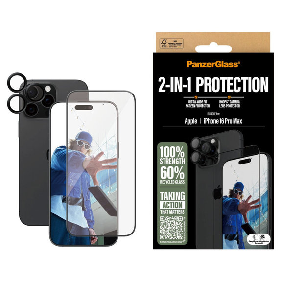 Bundle Hoops + UWF kaljeno steklo za iPhone 16 Pro Max, PanzerGlass