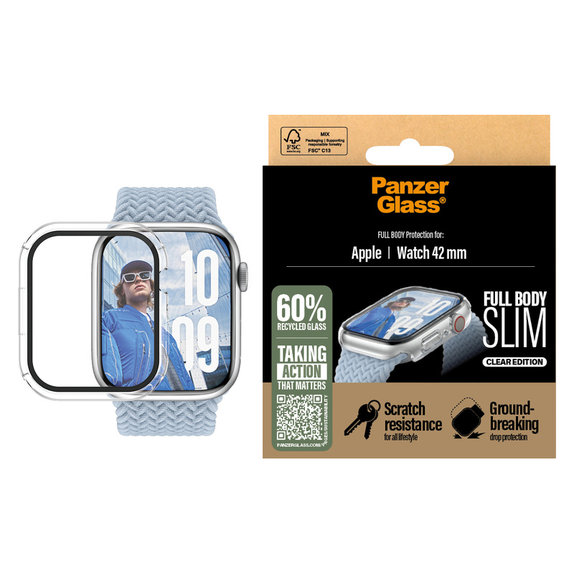 Kaljeno steklo Full Body Slim za Apple Watch 11/10 42 mm, Prozorna, PanzerGlass