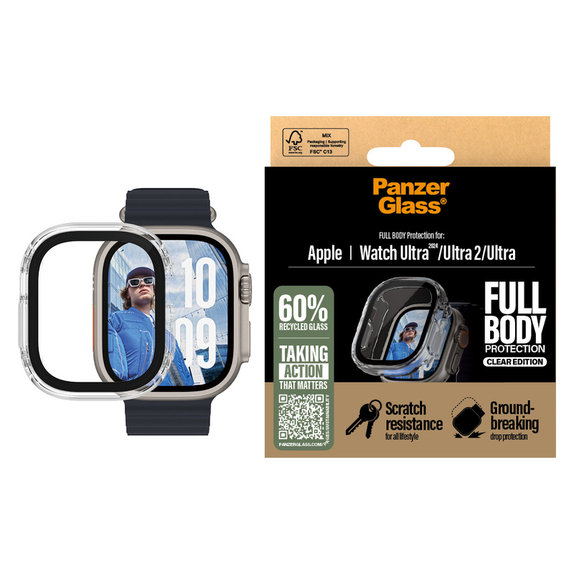 Kaljeno steklo Full Body za Apple Watch Ultra 2024/Ultra 2/Ultra, Prozorna, PanzerGlass