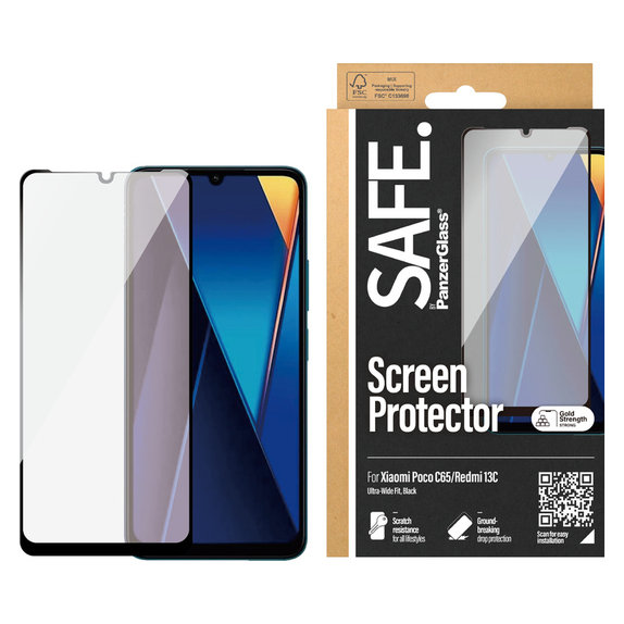 Kaljeno steklo UWF za Xiaomi Redmi 13C 5G, Črna, SAFE by PanzerGlass