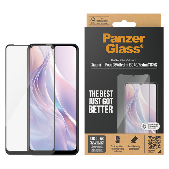 Kaljeno steklo UWF za Xiaomi Redmi 13C 5G, Črna, PanzerGlass