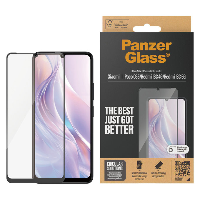 Kaljeno steklo UWF za Xiaomi Redmi 13C 5G, Črna, PanzerGlass