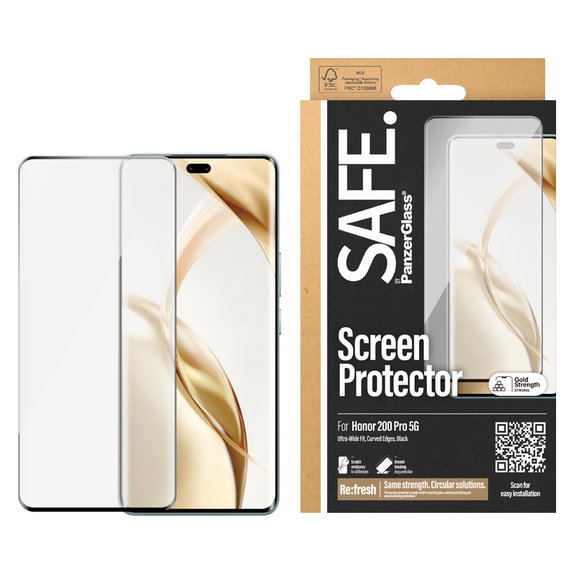 Kaljeno steklo UWF za Honor 200 Pro, Črna, SAFE by PanzerGlass