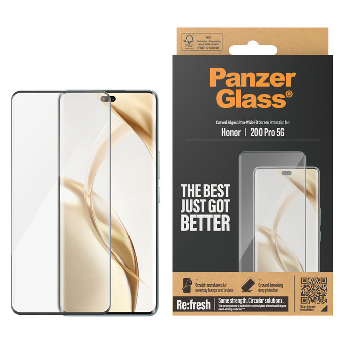Kaljeno steklo Re:Fresh UWF za Honor 200 Pro, Črna, PanzerGlass