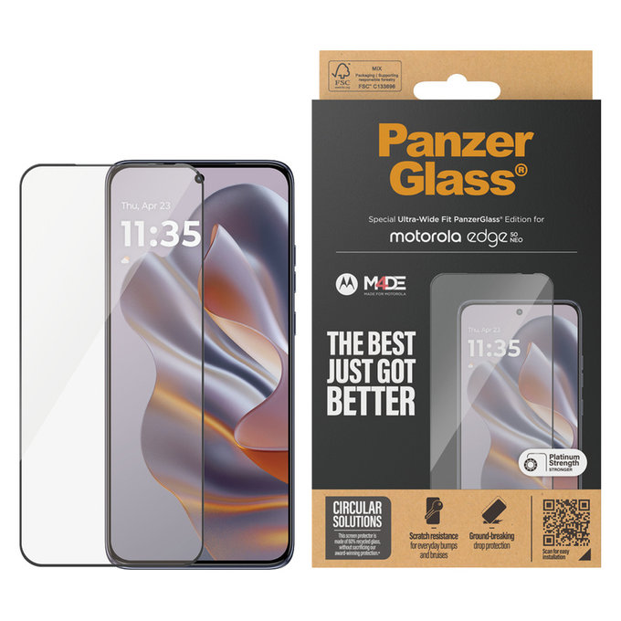 Kaljeno steklo UWF za Motorola Edge 50 Neo, Črna, PanzerGlass