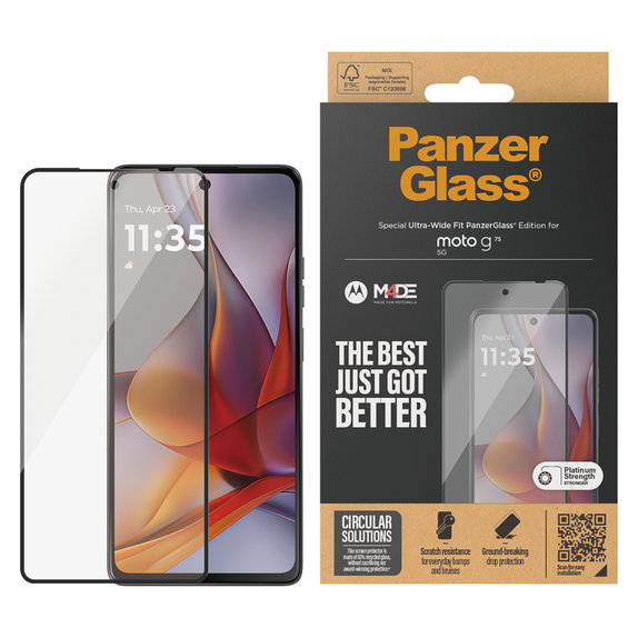 Kaljeno steklo UWF za Motorola Moto G75 5G, Črna, PanzerGlass