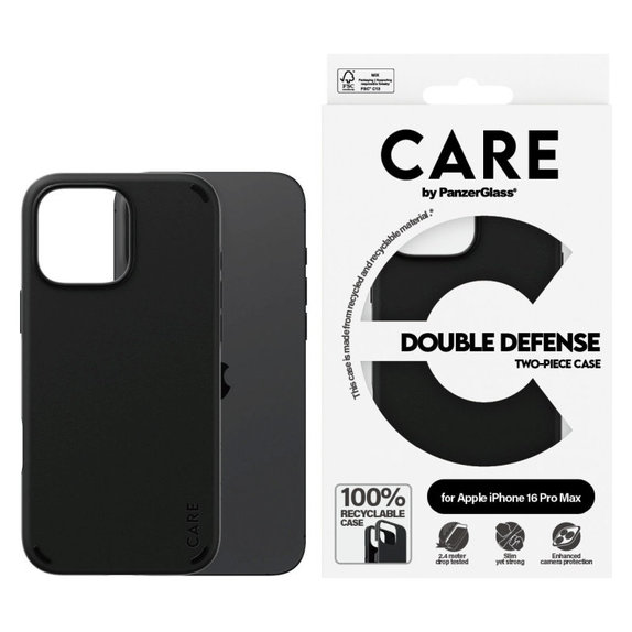 Ovitek Double Defense za iPhone 16 Pro Max, Črna, CARE