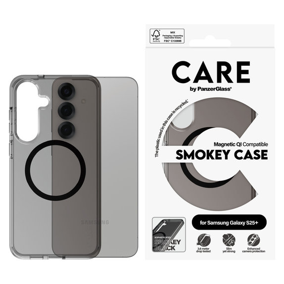 Ovitek Smokey s črnim QI za Samsung Galaxy S25+, Črna, PanzerGlass