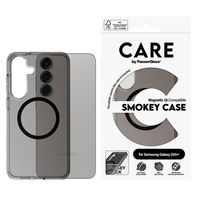 Ovitek Smokey s črnim QI za Samsung Galaxy S25+, Črna, PanzerGlass
