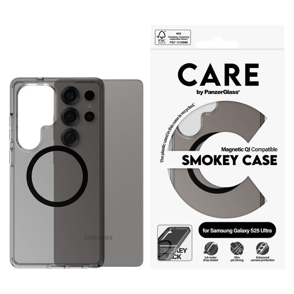 Ovitek Smokey s črnim QI za Samsung Galaxy S25 Ultra, Črna, PanzerGlass