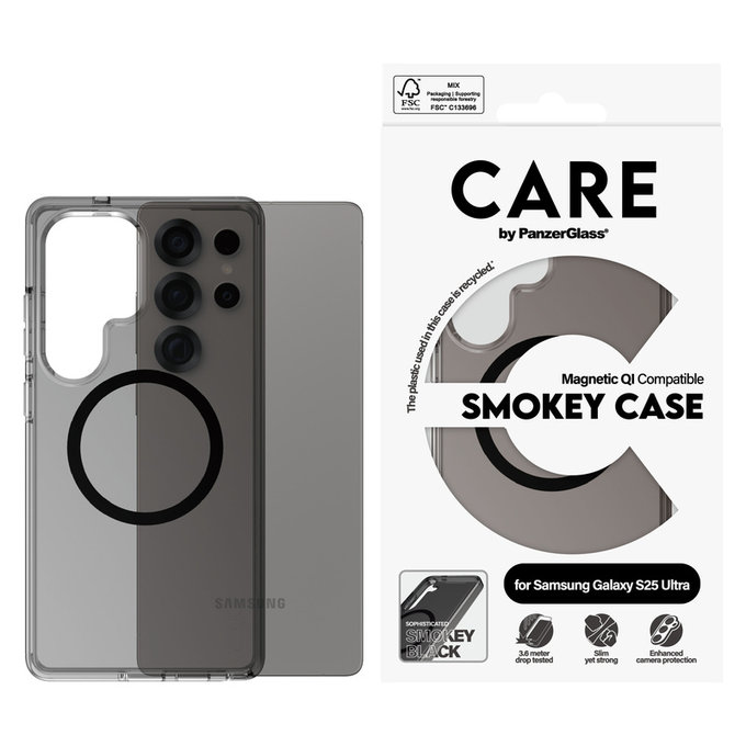 Ovitek Smokey s črnim QI za Samsung Galaxy S25 Ultra, Črna, PanzerGlass
